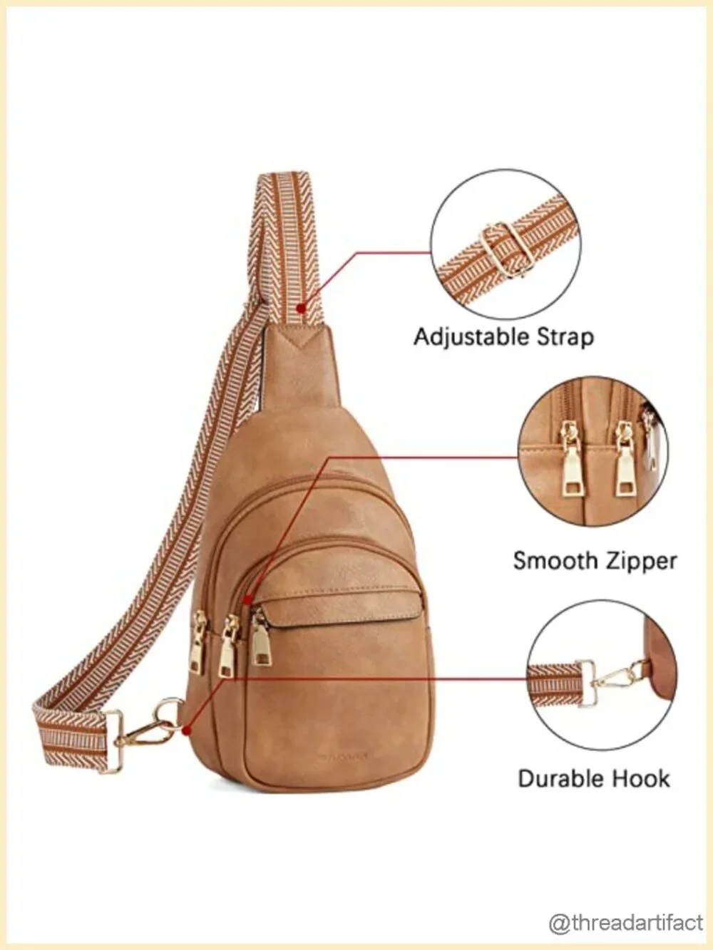 Faux Leather Sling Bag Crossbody Fanny Pack Travel Chest Bag